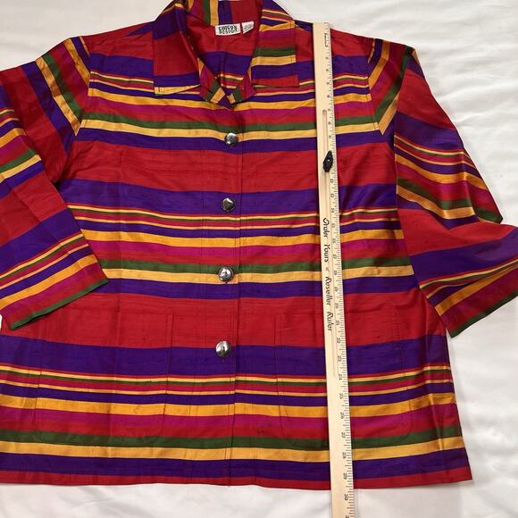 Chico’s Design 100% Silk Jacket Size 3 (XL) Red Purple Striped Button Top VTG - Picture 4 of 12